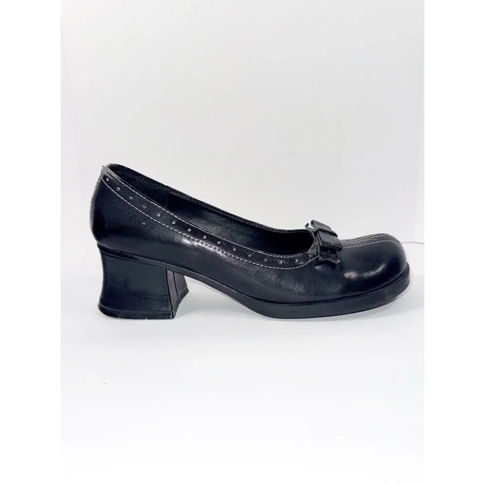 Vintage Y2K Chunky Platform Heel Pump Whimsigoth Bow Dark Academia Grunge Size 7 - Picture 11 of 16